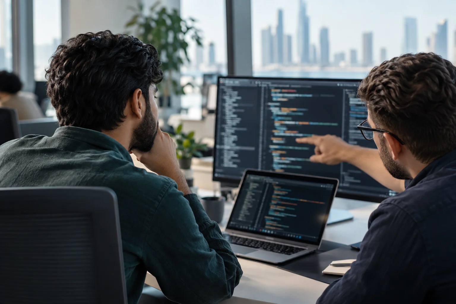 Software developers reviewing enterprise application code