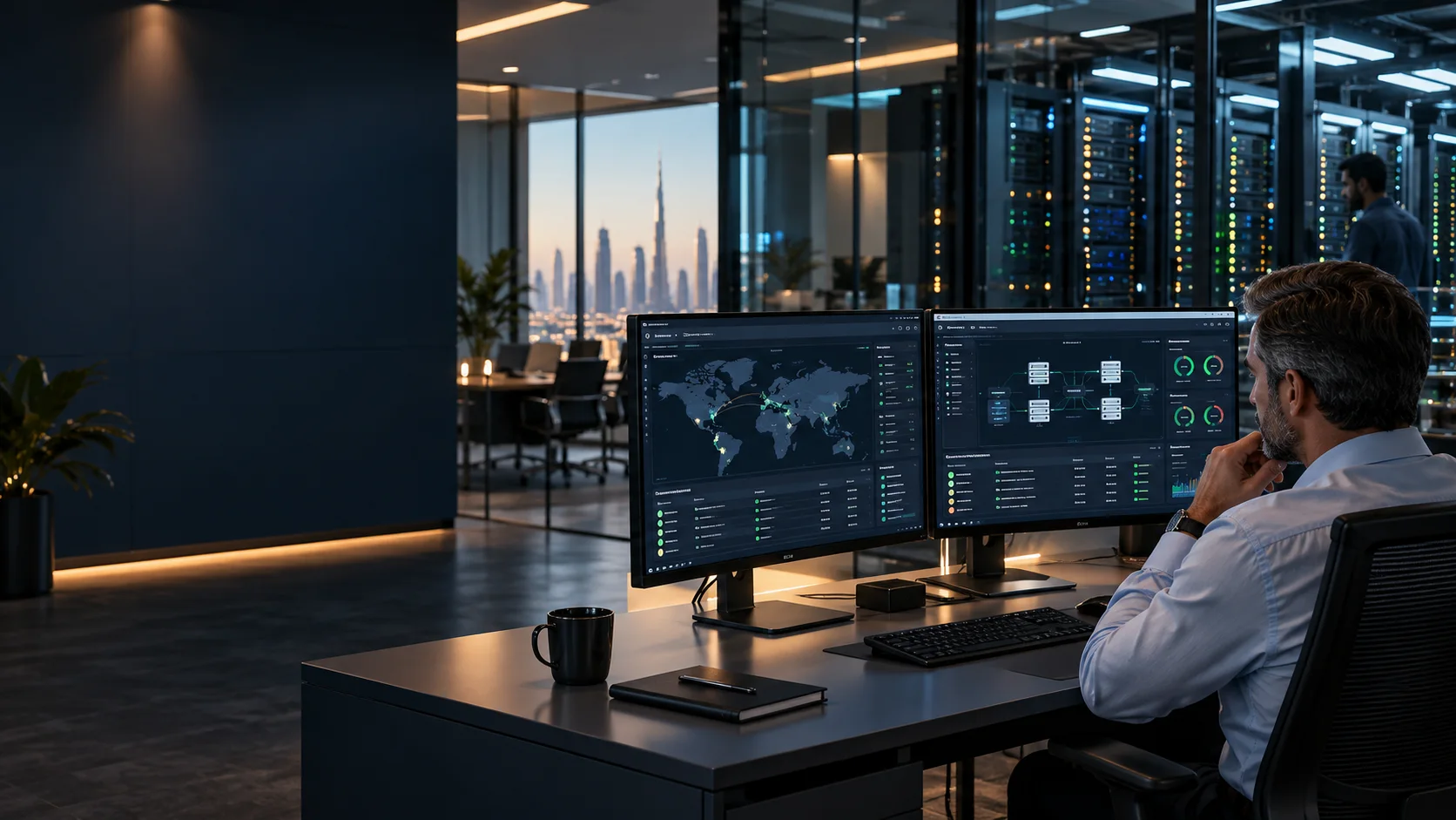 An engineer monitoring infrastructure availability and recovery readiness.